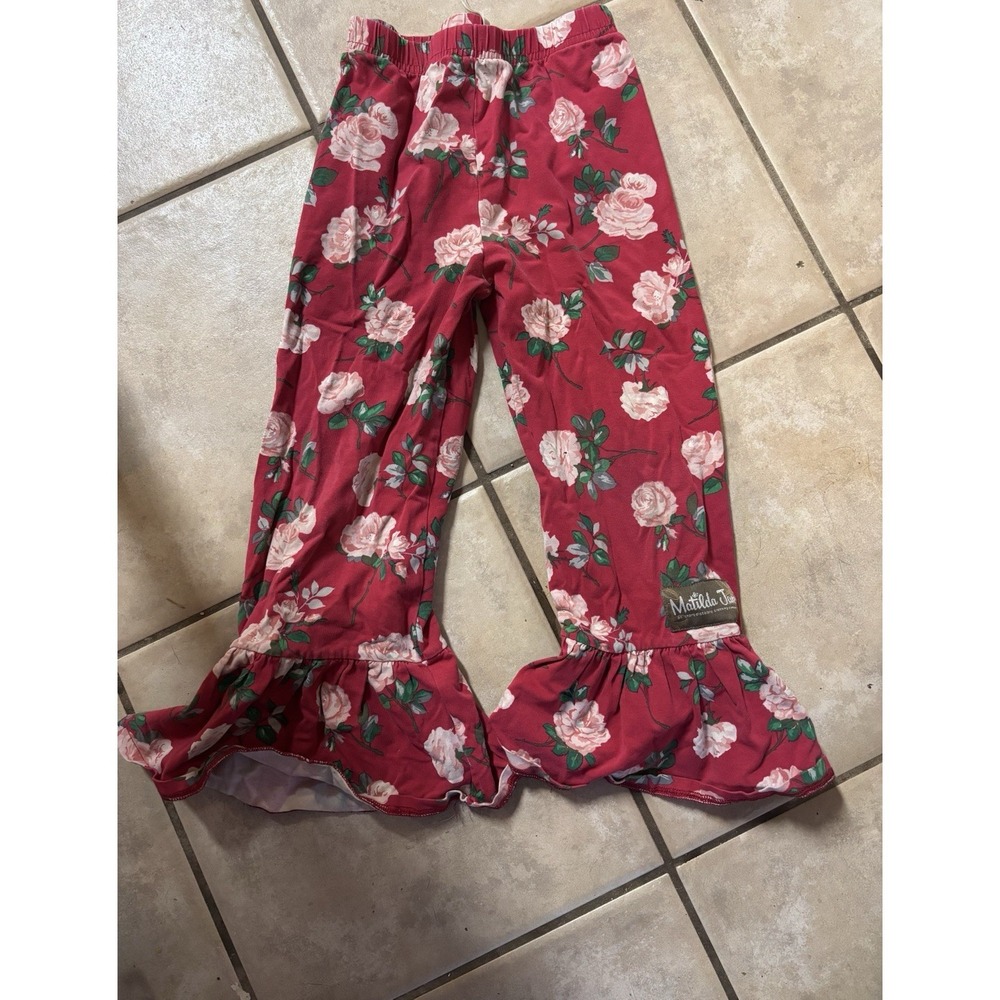 Matilda Jane Girl's  Red Rosebud Big Ruffles Heart To Heart Floral‎ Pants Size 6